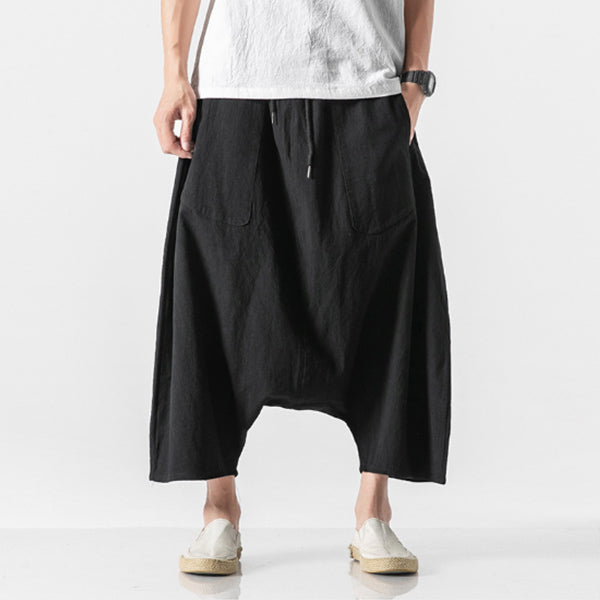 Herrenhose aus Baumwolle und Leinen mit weitem Bein