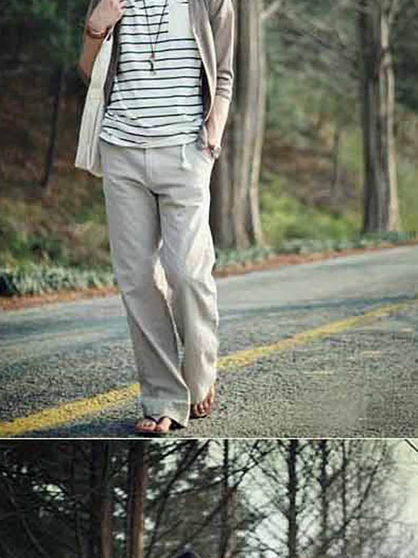 Pantalones casuales para hombre hechos de lona de algodón resistente con una pierna ancha