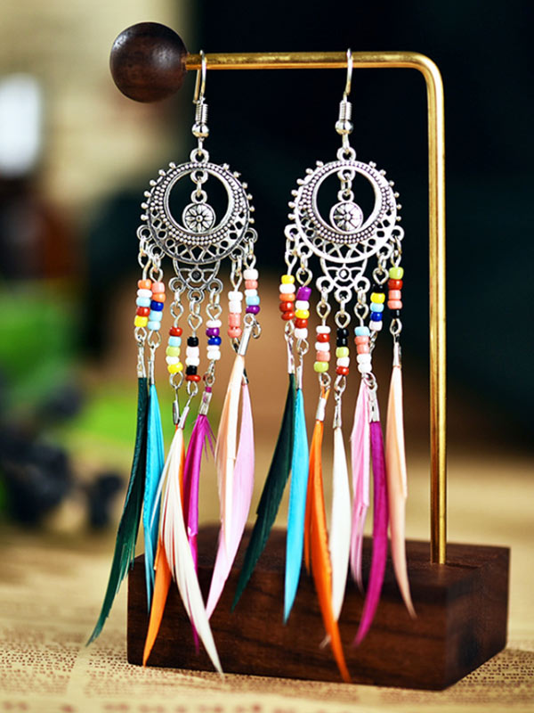 Pendientes largos de plumas vintage para mujer