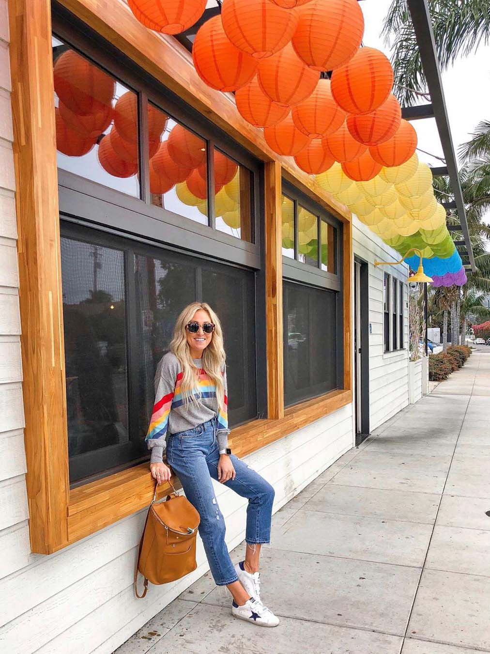 Suéter casual con manga larga de rayas arcoiris