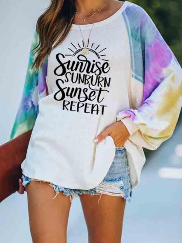 Mujer amanecer puesta de sol puesta de sol repetido suéter estampado