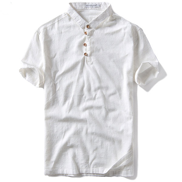 Camisa de lino para hombre con manga corta.