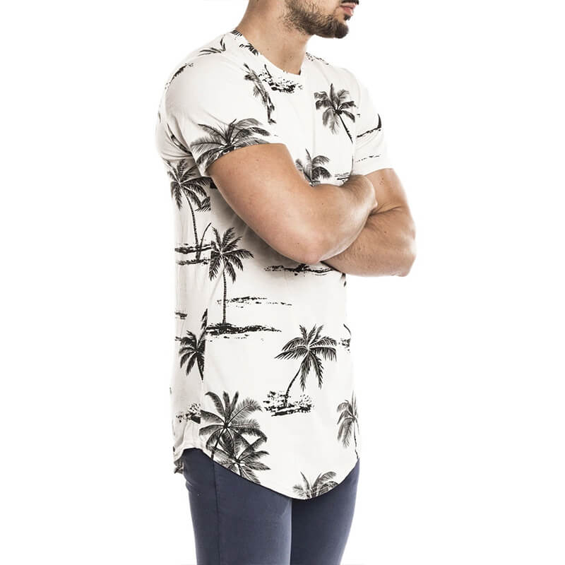 Camiseta de algodón con cuello redondo y estampado de madera de coco fina de verano para hombres