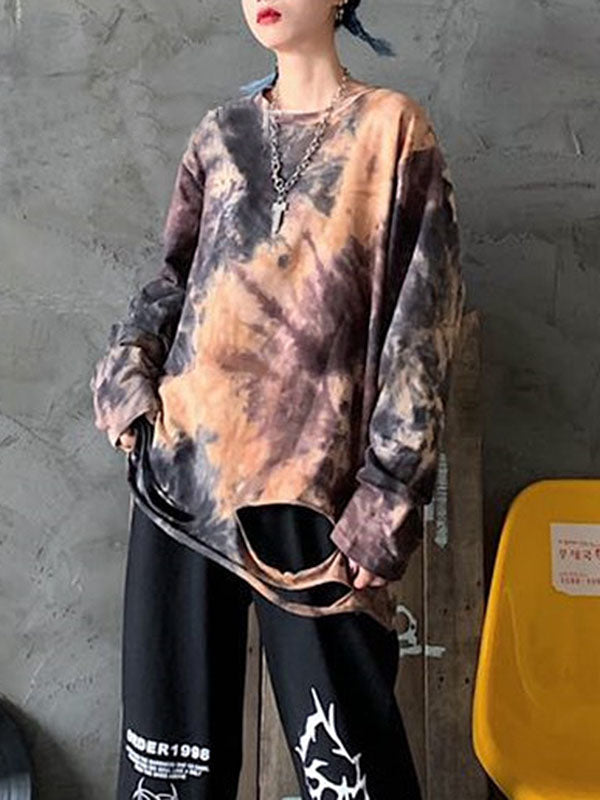 Camiseta de manga larga para mujer, corbata teñida