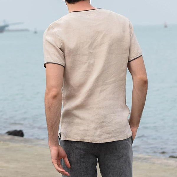 Leichtes Kurzarmhemd aus Leinen in Kontrastfarbe für Herren