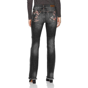 Vaqueros bootcut elásticos elásticos con flores bordadas