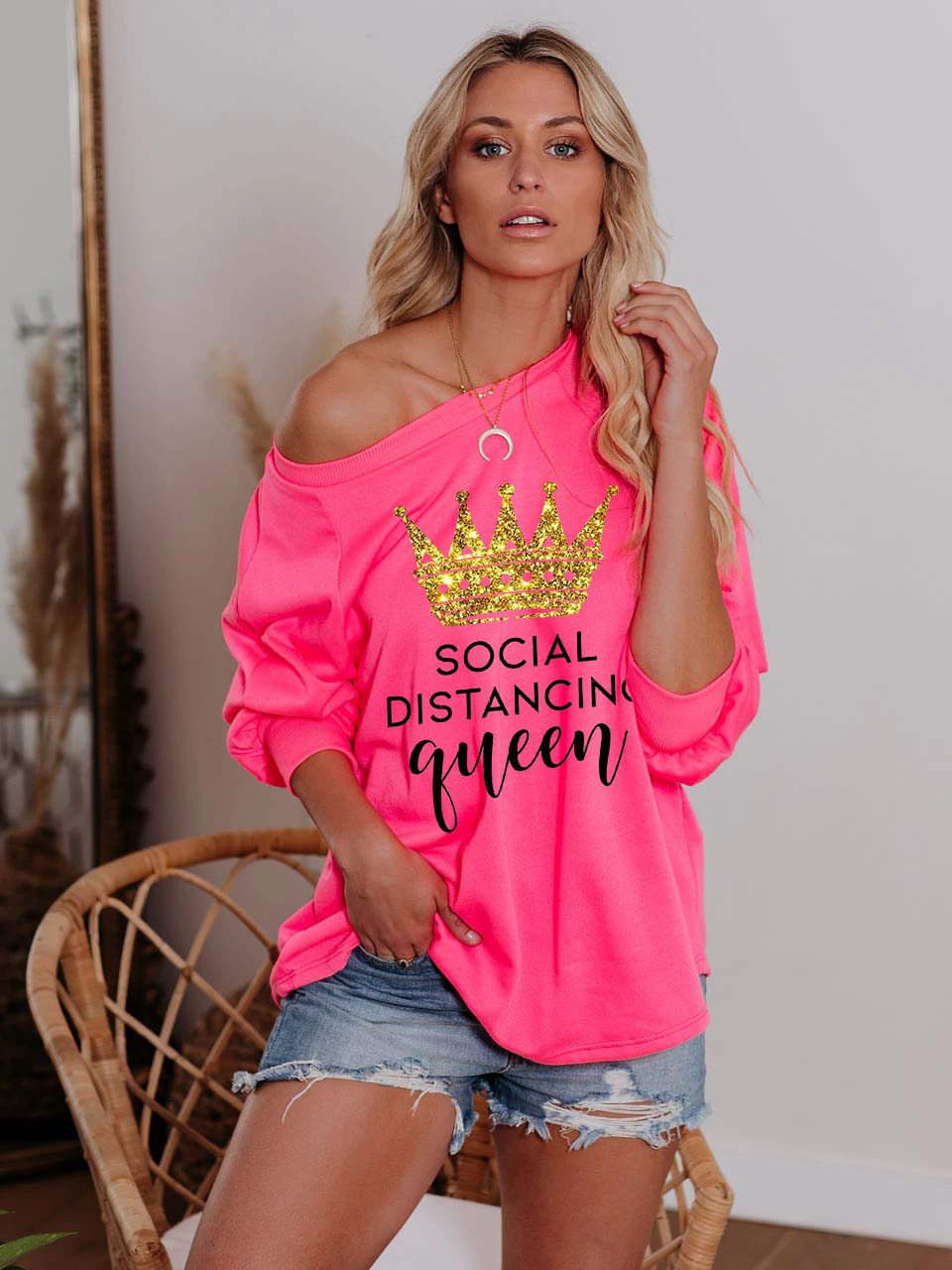 Social Distancing Queen Off-Shoulder Top
