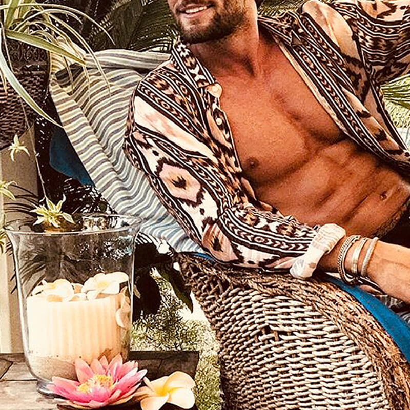 Vyriški mados marškinėliai su etninėmis etniškomis laisvomis ilgomis rankovėmis