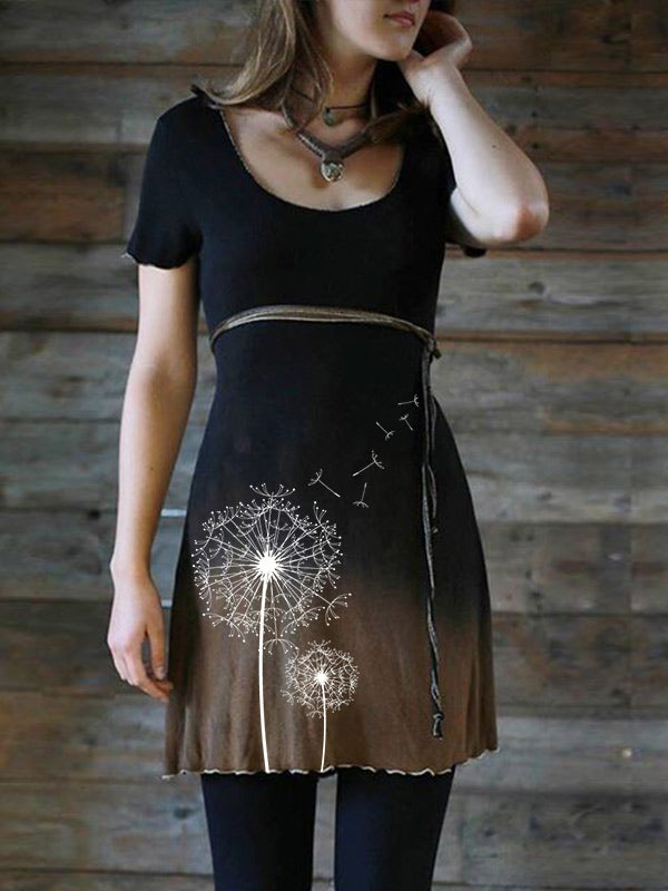 Damen Vintage Gradient Dyed Löwenzahn Print Kleid