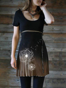 Damen Vintage Gradient Dyed Löwenzahn Print Kleid