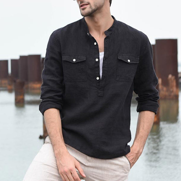Bequemes dünnes lässiges Langarmhemd aus Leinen für Herren