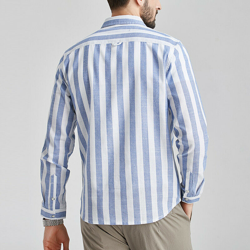 Camisa de lino natural ligera a rayas cómoda para hombre