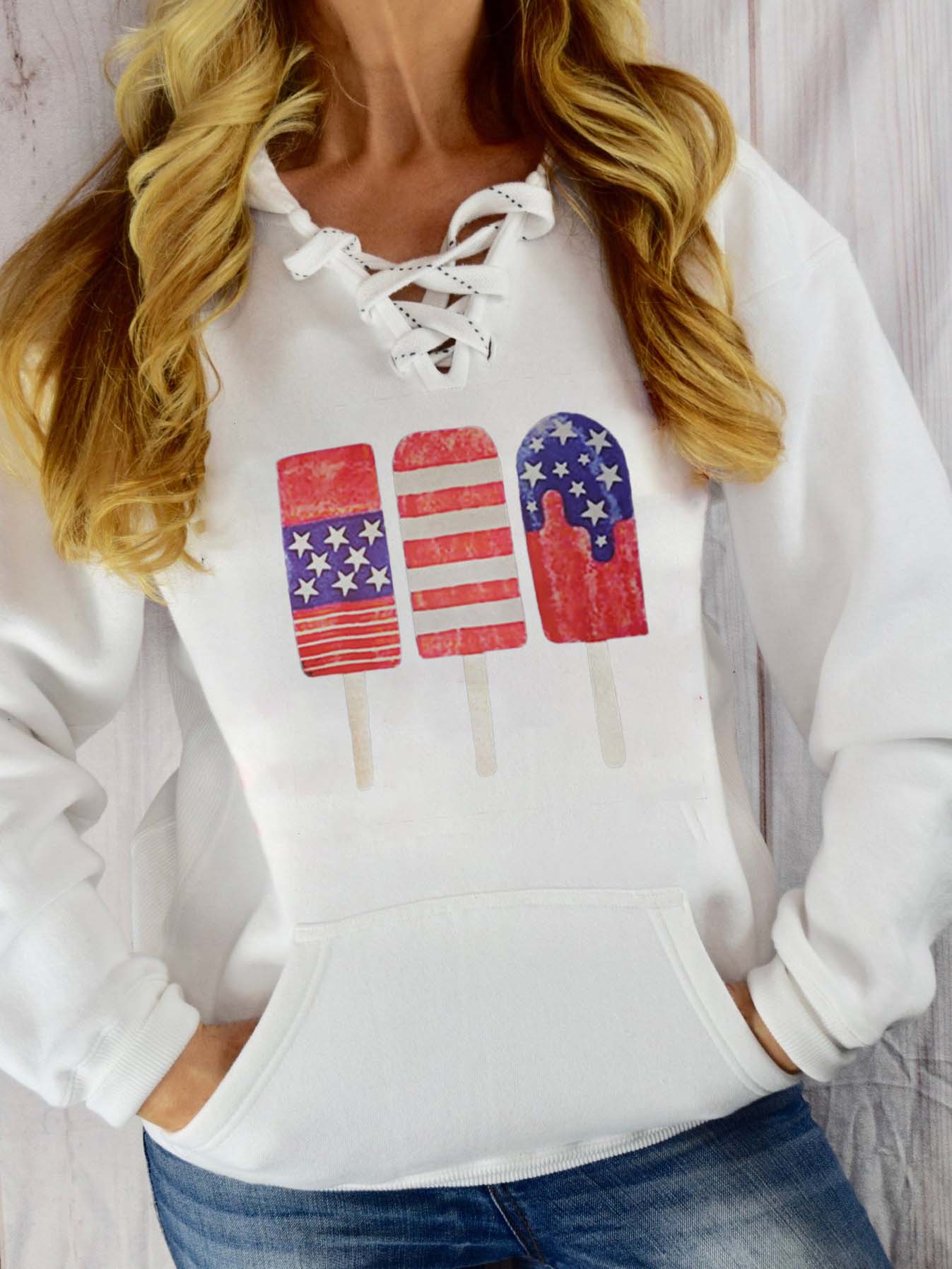 Damen Popsicle Print Lace Hoodie