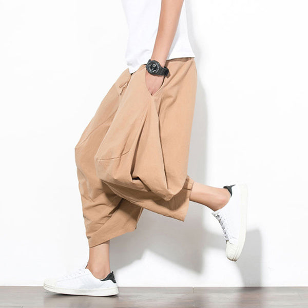 Pantalones de harén de algodón retro para hombre