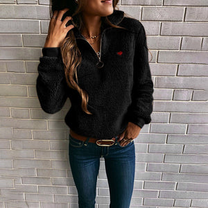 Heart design ribbon collar zipper hoodie