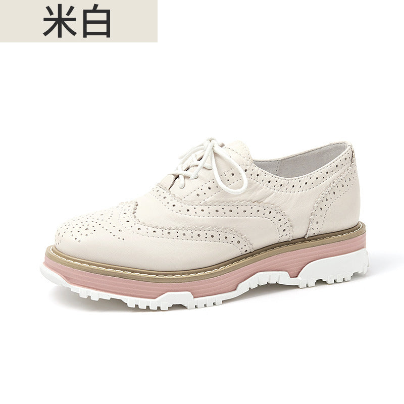 Zapatos brogue de cuero marrón / blanco