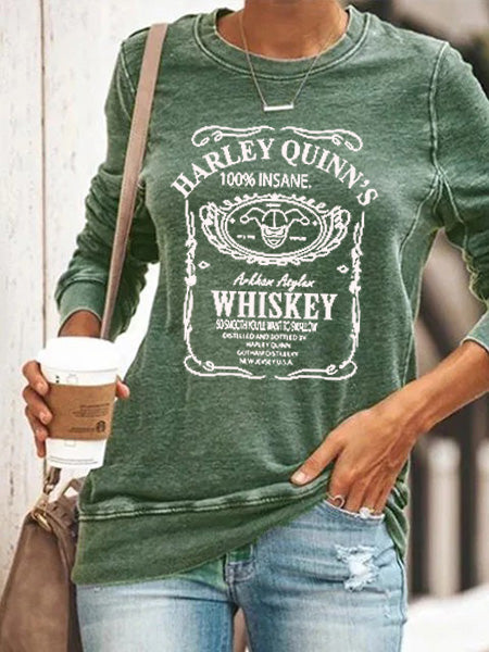 Suéter 100% loco con estampado de whisky para mujer, diseñado por Harley Quinn