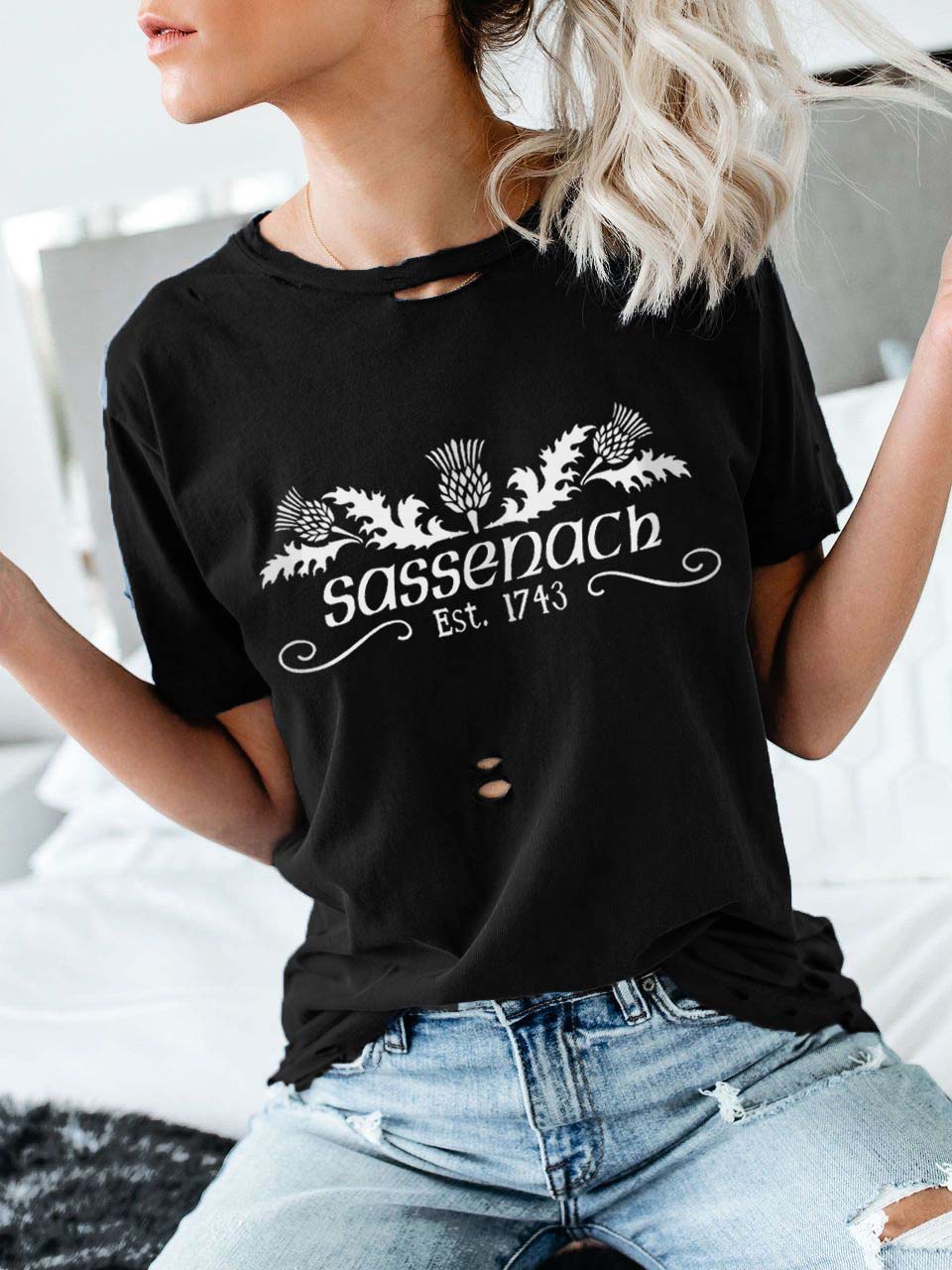 „Sassenach Est“ 1743 atspausdinti atsitiktiniai marškinėliai