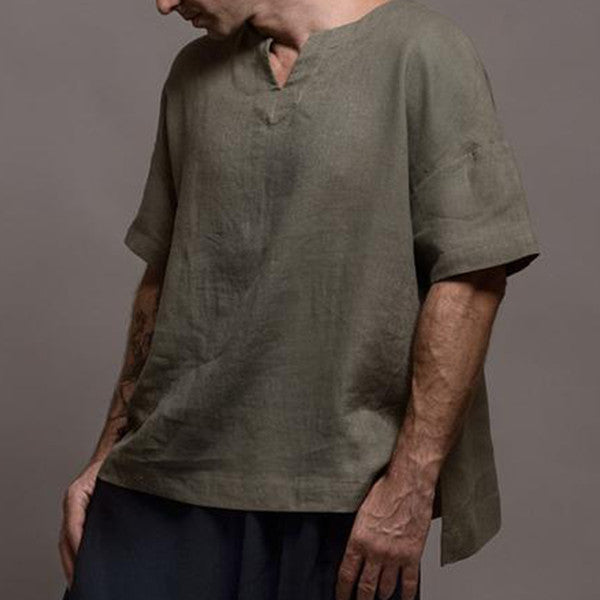 Paprastos lininės marškinėliai be kaklo vyrams