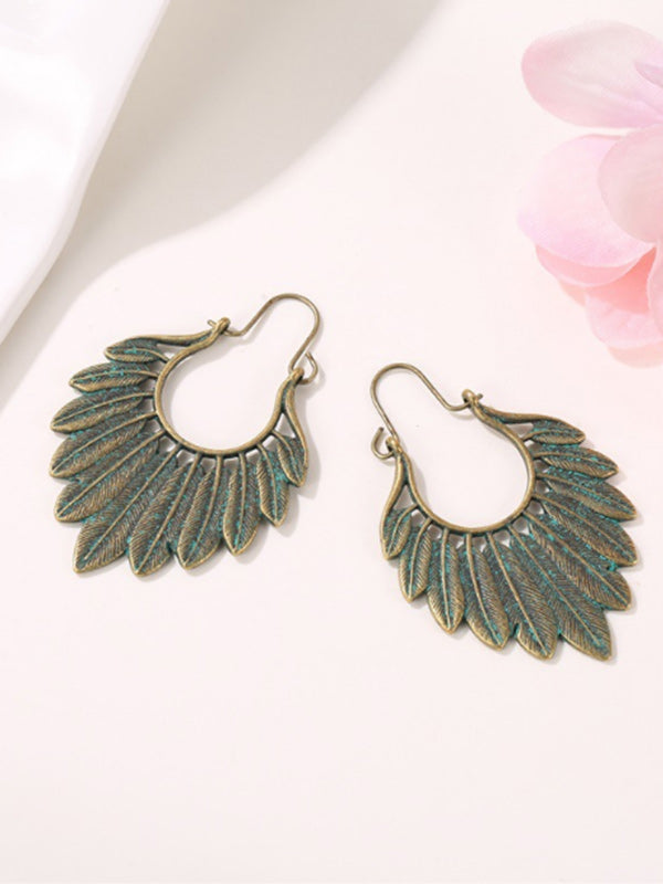 Pendientes vintage de plumas de metal para mujer