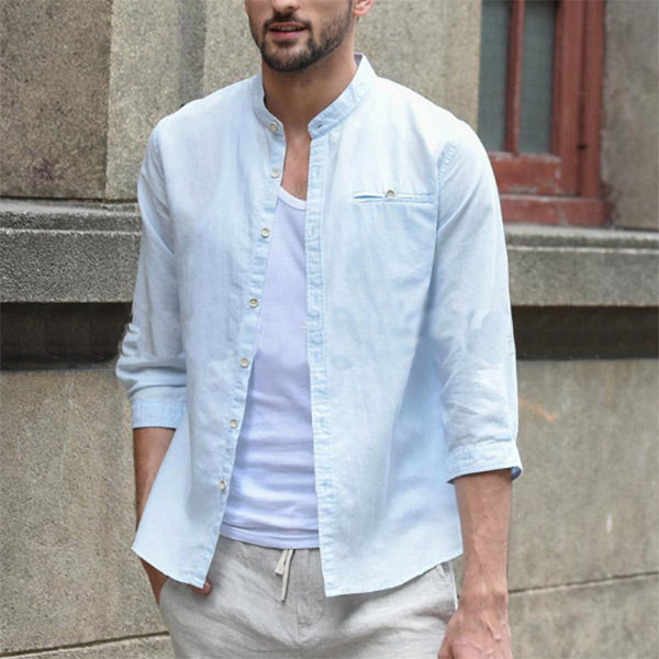 Camisa de lino cómoda color natural para hombre