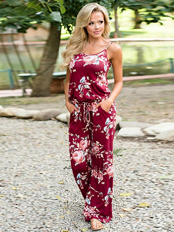Frauen Sling Print Loose Jumpsuit