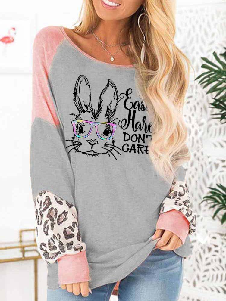 Frauen Osterhase NICHT PFLEGE Kaninchen Leopardenmuster Langarm Top