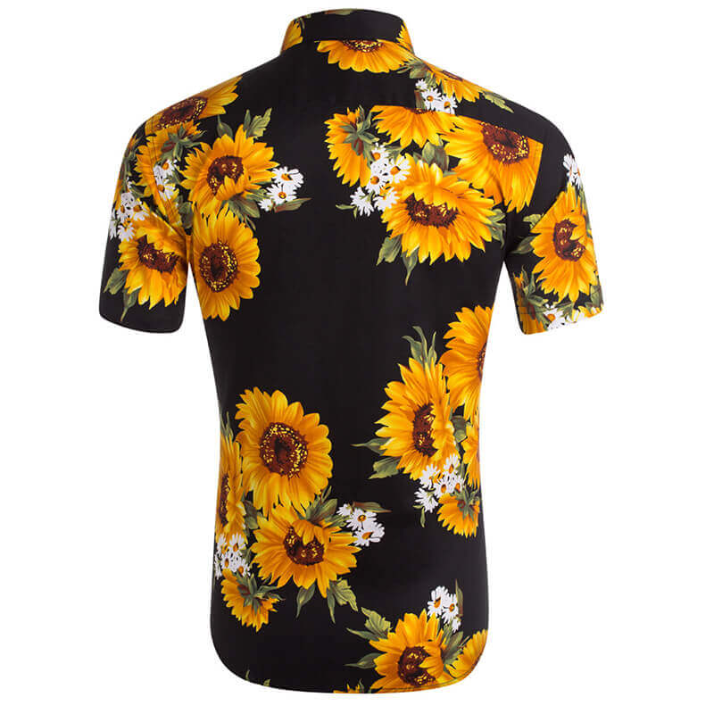 Men&#39;s Fashion Street Style Sunflower Printed Short Sleeve Cotton Shirts