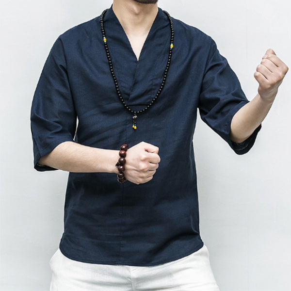 Camisa corta de lino para hombre