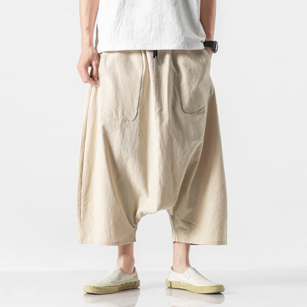 Herrenhose aus Baumwolle und Leinen mit weitem Bein