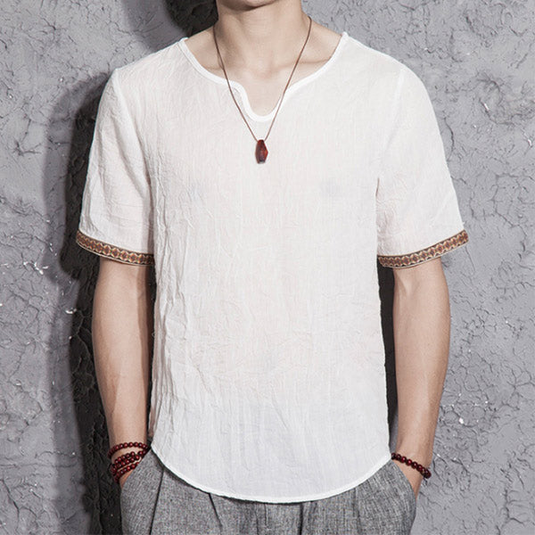 Camisa de lino para hombre con manga corta.