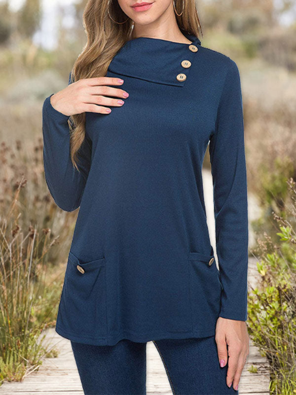 Top de bolsillo con botones y cuello irregular para mujer