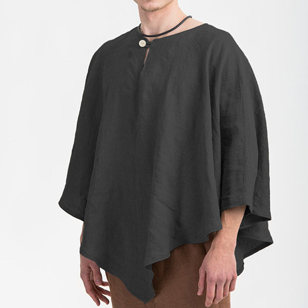 Herren einfarbiges unregelmäßig geschnittes Leinen-Poncho