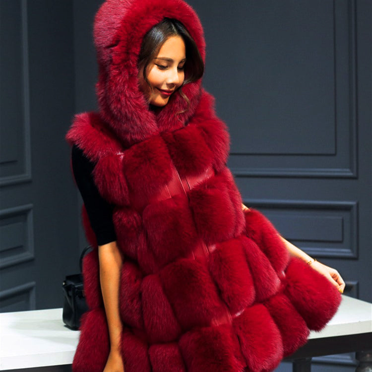 Solid Detachable Sleeve Hooded Fur Vest