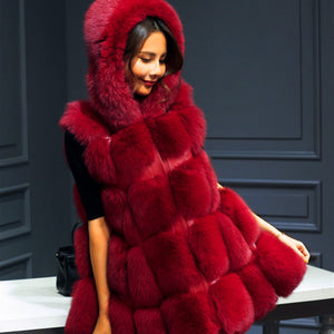 Solid Detachable Sleeve Hooded Fur Vest