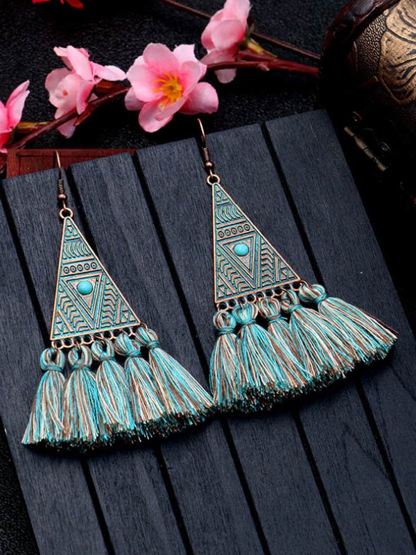 Pendientes geométricos triangulares de lana, estilo vintage.