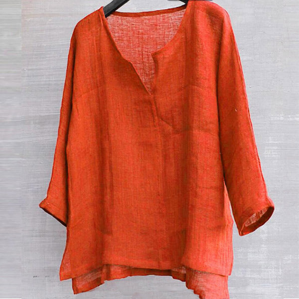 Camisa de lino ligera y cómoda para hombre con escote en V