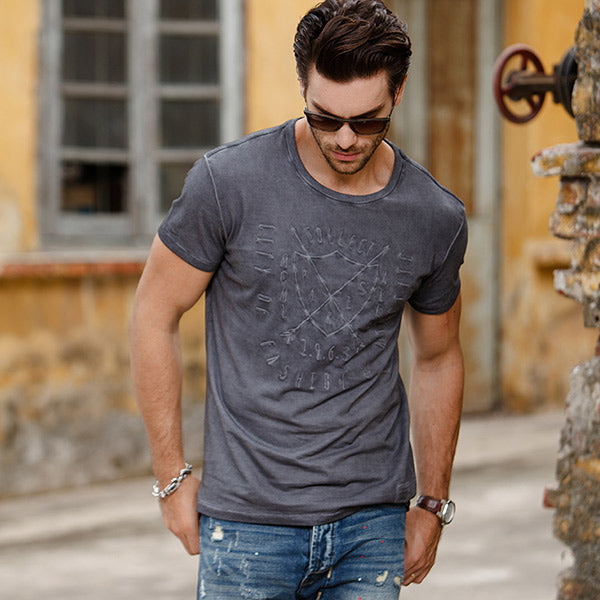 Vyriški retro modelio apvalūs kaklo medvilniniai marškinėliai