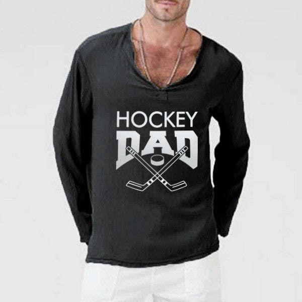 Camiseta de lino de manga larga estampada HOCKEY DAD para hombre