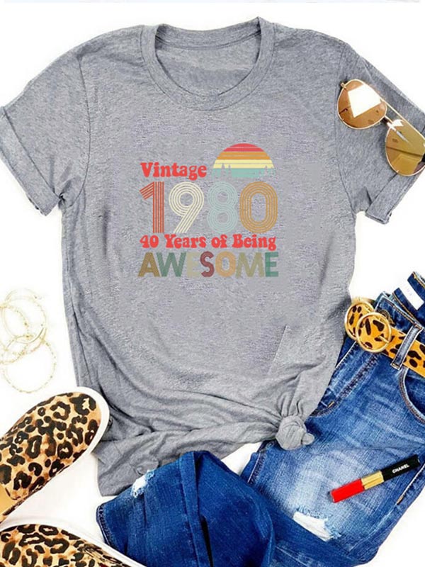 Damen T-Shirt mit Druck Vintage 1980 Awesome