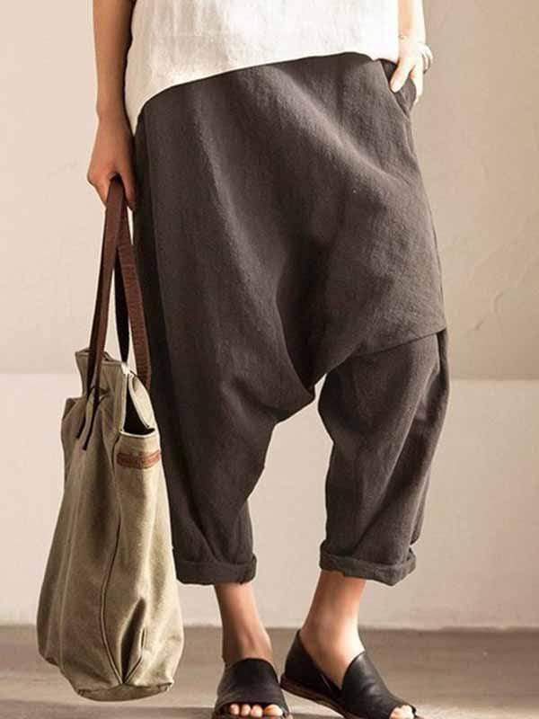 Pantalones harem de lino y algodón demasiado grandes