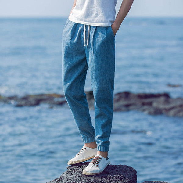 Pantalones finos de lino y algodón para hombre