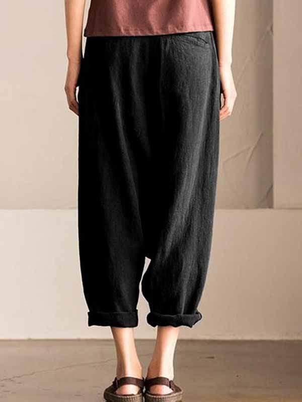 Pantalones harem de lino y algodón demasiado grandes