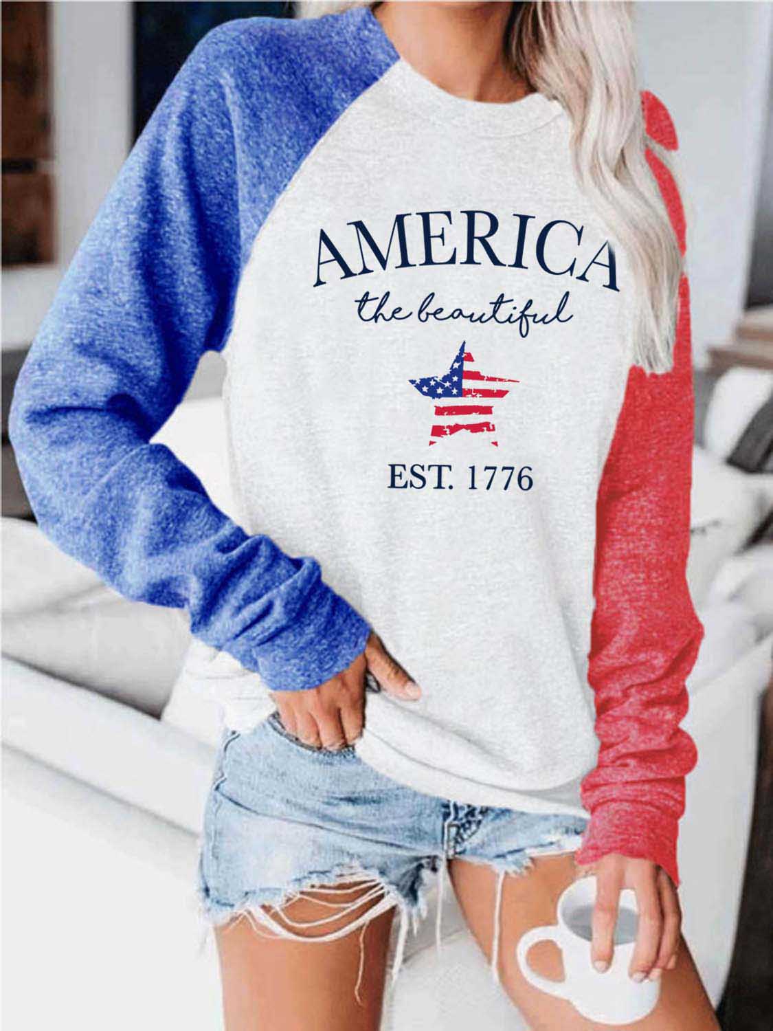 Moterys Amerika Graži EST. 1776 Vėliavos spausdinimo žvaigždės viršus