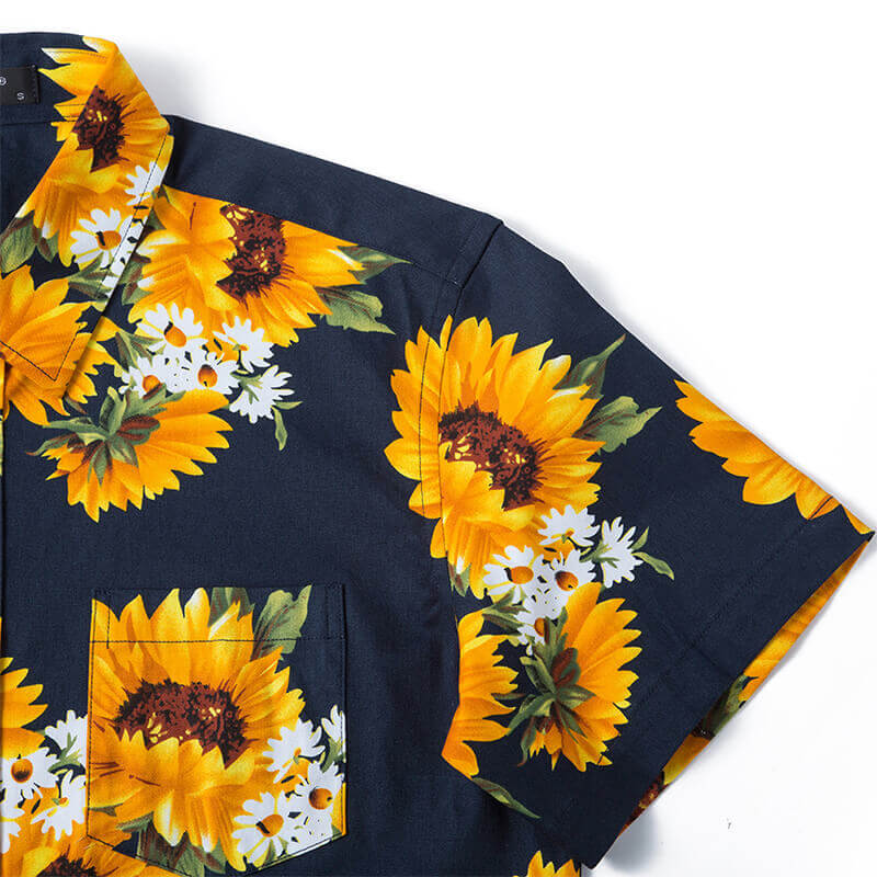 Men&#39;s Fashion Street Style Sunflower Printed Short Sleeve Cotton Shirts