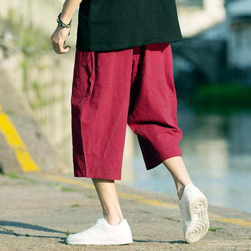 Pantalones de lino natural liso de verano para hombre