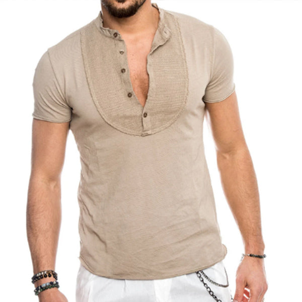 Vyriški marškinėliai trumpomis rankovėmis su plona stovinčia apykakle