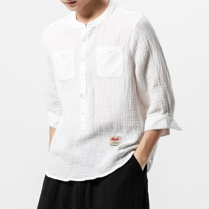 Camisa de lino vintage clásica de verano para hombres, transpirable, cómoda y ligera.