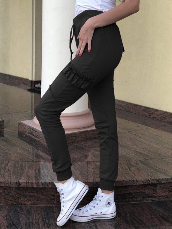 Auriculares de madera en blanco y negro para mujer, pantalones casuales sueltos