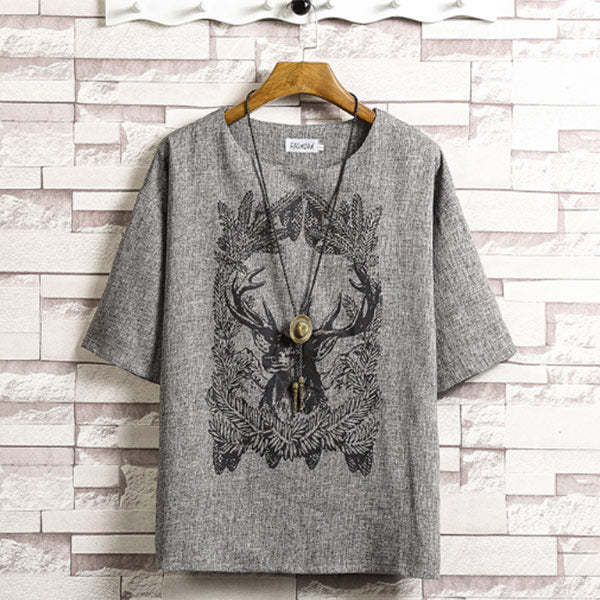 Camiseta vintage de lino estampada vintage